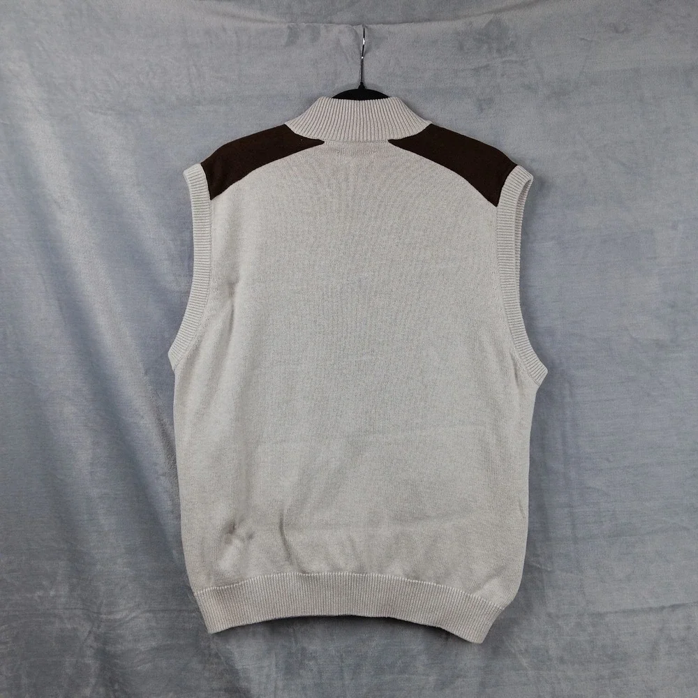 Chaps Mens Zip Neck Sweater Vest Beige Ribbed Knit Cotton‎ Size XL TG EG